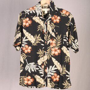 Island Republic Men's Black Floral Silk Camp/Hawaiian Shirt Size M